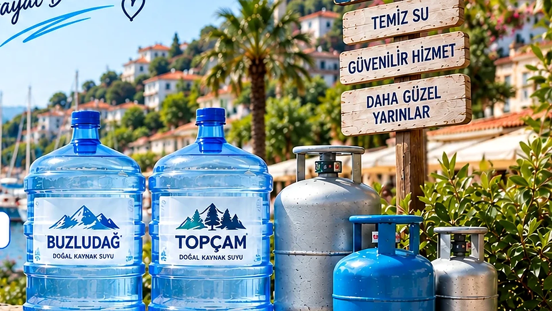 Urla sahili, Buzludağ ve Topçam damacana su ile tüp ürünleri - Urla Su Alisya Ticaret